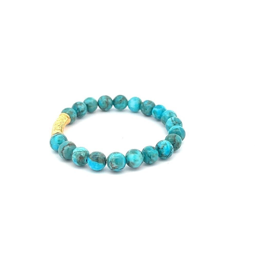 18K Gold Tube Lucky Charm Bracelet Gemstones December Birthstones Turquoise 6mm - Picture 3 of 5